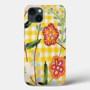 Beaded Flower Pattern On Gingham iPhone 13 Case