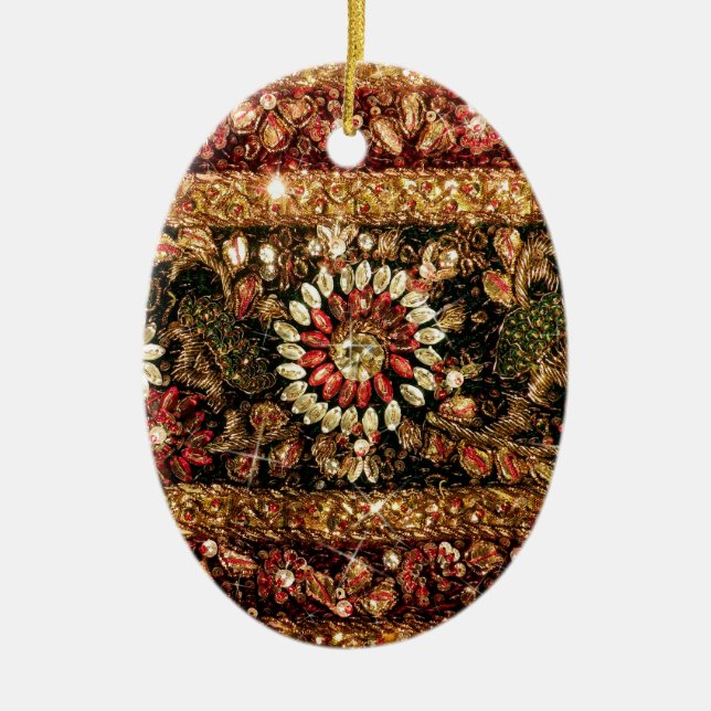 Beaded Indian Saree Photo Ceramic Ornament (Front)
