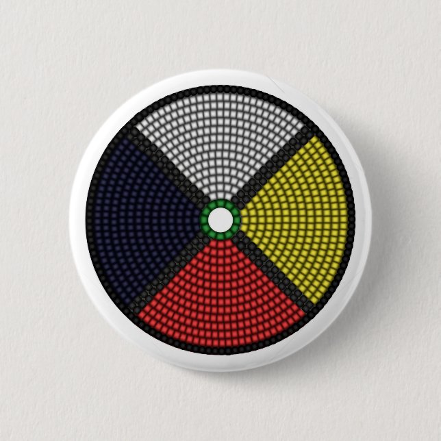 Beaded Medicine Wheel 2 Inch Round Button (Front)