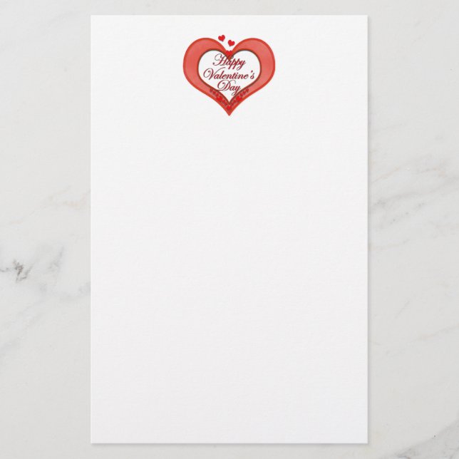 Beaded Red Heart Valentine Stationery (Front)
