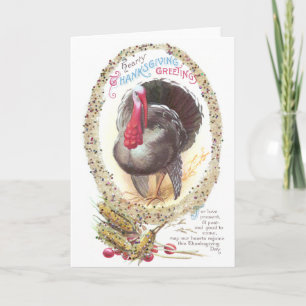 Beaded Turkey Vintage Thanksgiving Holiday Card