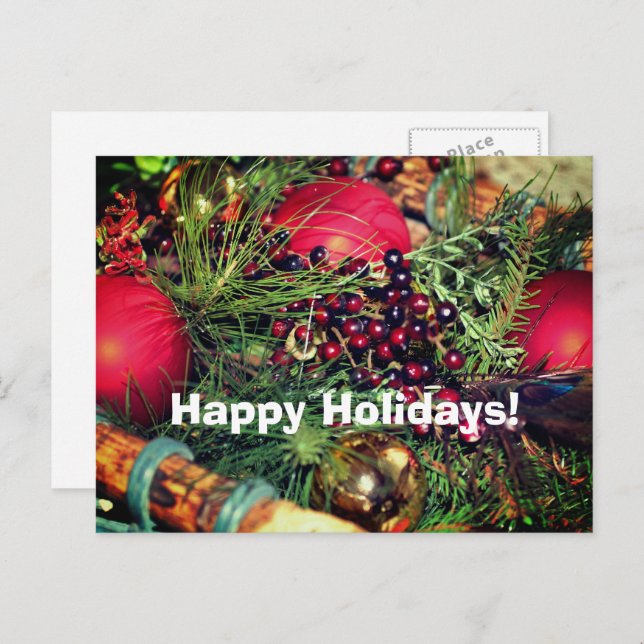 Beads Balls Evergreens Christmas Holiday Postcard (Front/Back)