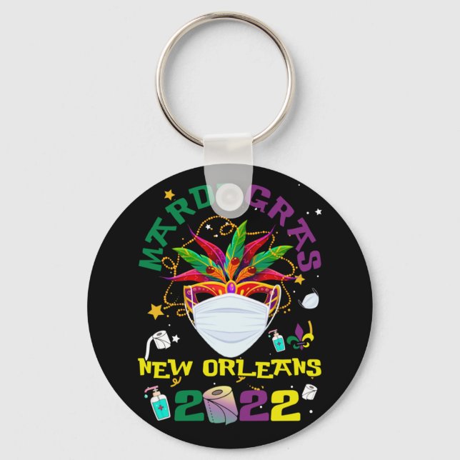Beads Bling and Mask Mardi Gras 2022 Quarantine Keychain (Front)