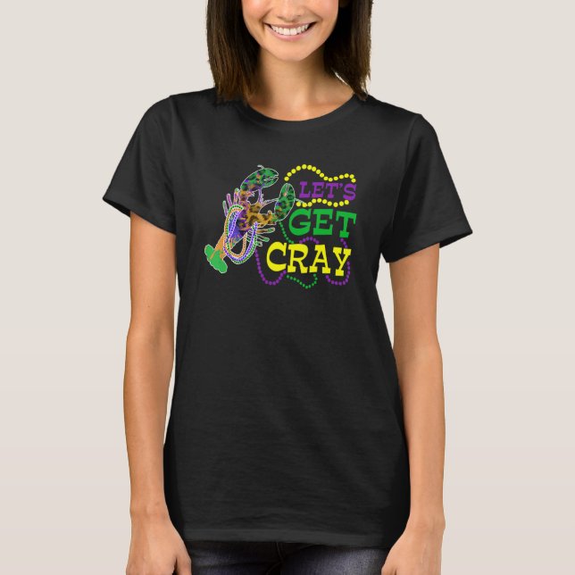Beads Bling Let's Get Cray Dabbing Crawfish Mardi  T-Shirt (Front)