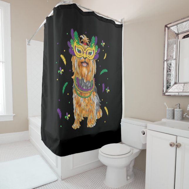Beads & Mask Yorkshire Terrier Mardi Gras Dog Mom (In Situ)