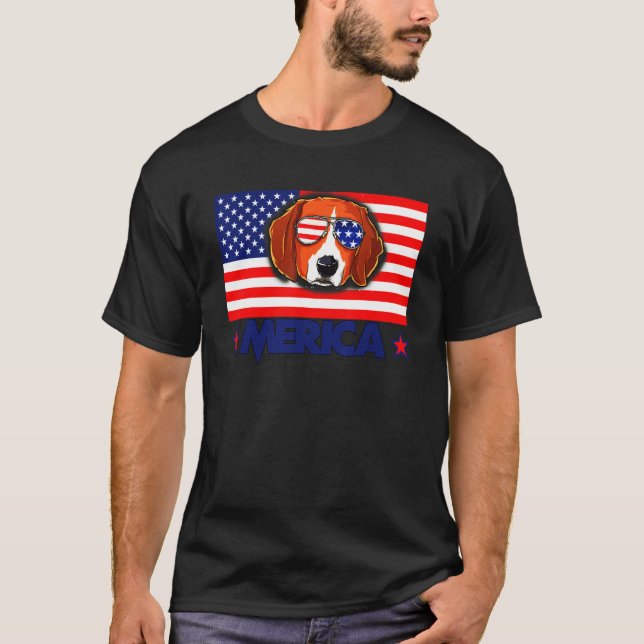 Beagle 4th Of July American Flags T-Shirt (Front)