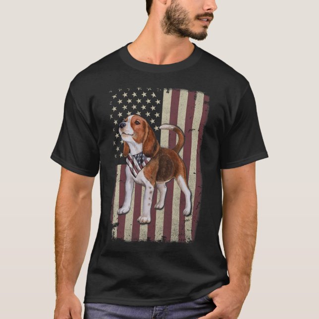 Beagle American Flag Bandana Patriotic 4th Of July T-Shirt (Front)