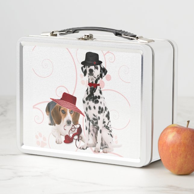Beagle and Dalmatian Dressed for the Dog Mom Metal Lunch Box (In Situ)