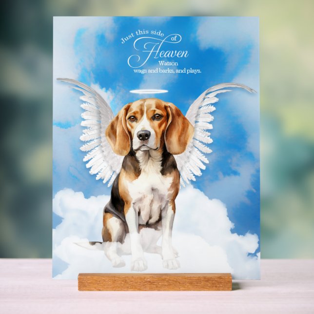 Beagle Angel Dog Name Pet Memorial Acrylic Sign (Neutral)