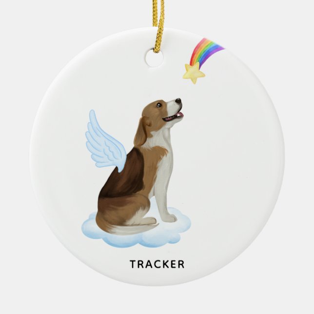 Beagle Angel Dog Personalized Pet Memorial  Ceramic Ornament (Front)