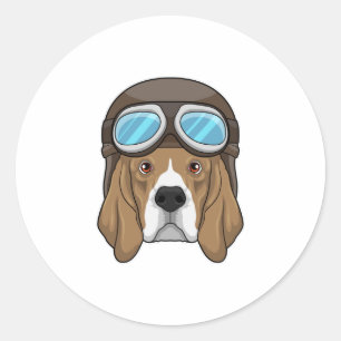 Beagle as Pilot with Pilot hat Classic Round Sticker