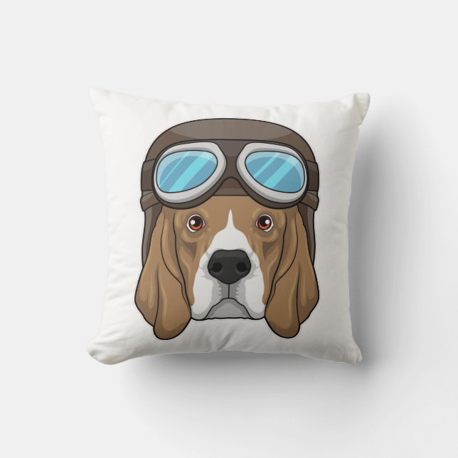 Beagle as Pilot with Pilot hat Throw Pillow (Front)