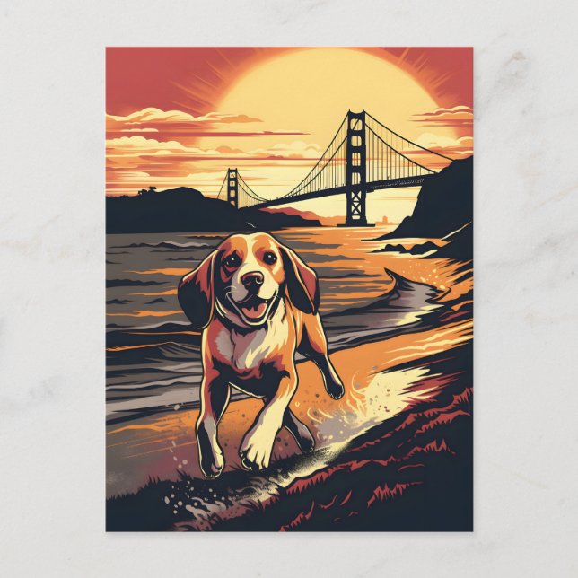 Beagle at the Golden Gate Bridge during sunset Postcard (Front)