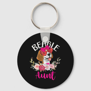 Beagle Aunt Floral Valentine Design Dog Lover Aunt Keychain