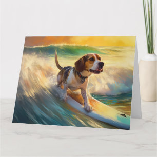 Beagle Beach Surfing Painting Card