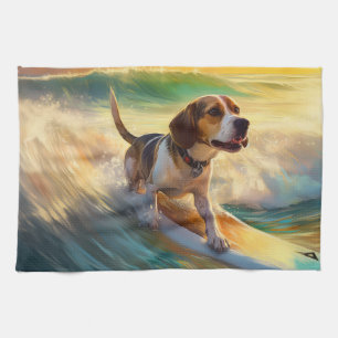 Beagle Beach Surfing Painting Kitchen Towel