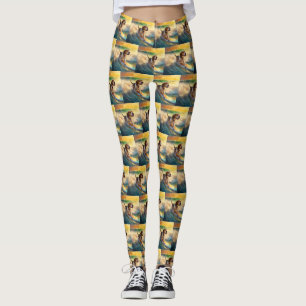 Beagle Beach Surfing Painting Leggings