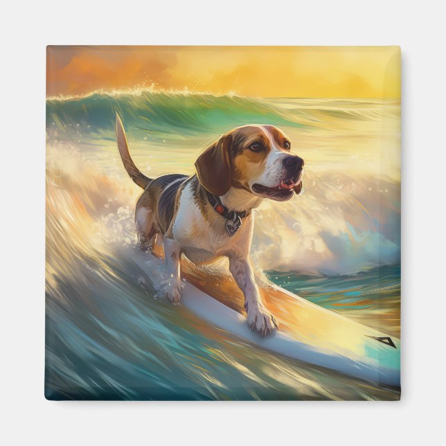 Beagle Beach Surfing Painting Magnet (Front)