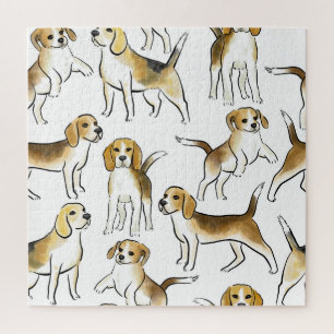 Beagle Beauty: Watercolor Dog Pattern Jigsaw Puzzle