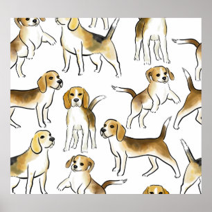 Beagle Beauty: Watercolor Dog Pattern Poster