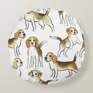 Beagle Beauty: Watercolor Dog Pattern Round Pillow