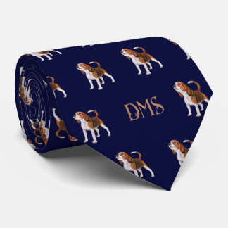 Beagle Bliss: Monogrammed Beagle Pattern Navy Blue Tie