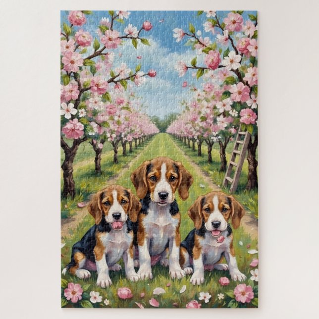 Beagle Blossom Orchard Art Jigsaw Puzzle (Vertical)