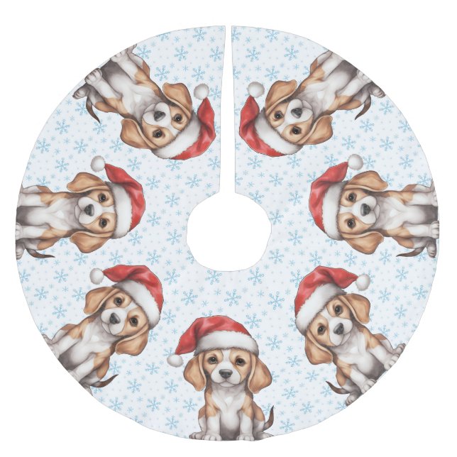 Beagle Blue Snowflake  Brushed Polyester Tree Skirt (Front)