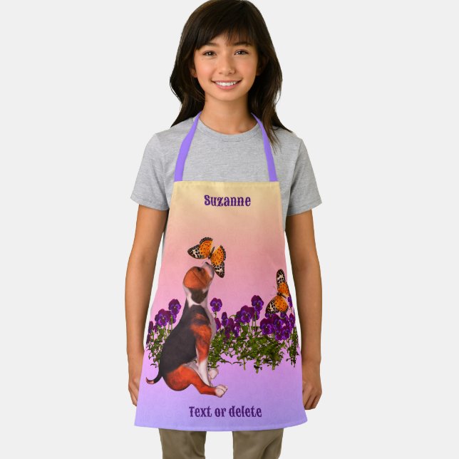 Beagle Butterflies Flowers Animal Personalized Apron (Insitu)