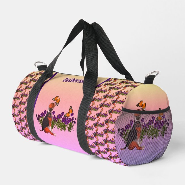 Beagle Butterflies Flowers Animal Personalized Duffle Bag (Right Corner)