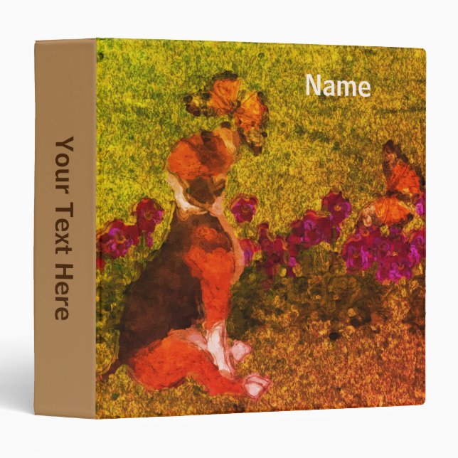 Beagle Butterflies Flowers Art Personalized  Binder (Front/Spine)