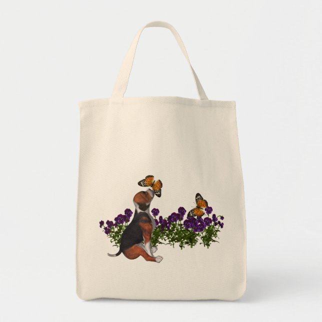 Beagle Butterflies Pansies Tote Bag (Front)