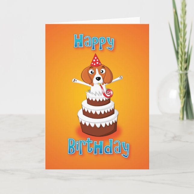 beagle - cake - happy birthday card (Front)