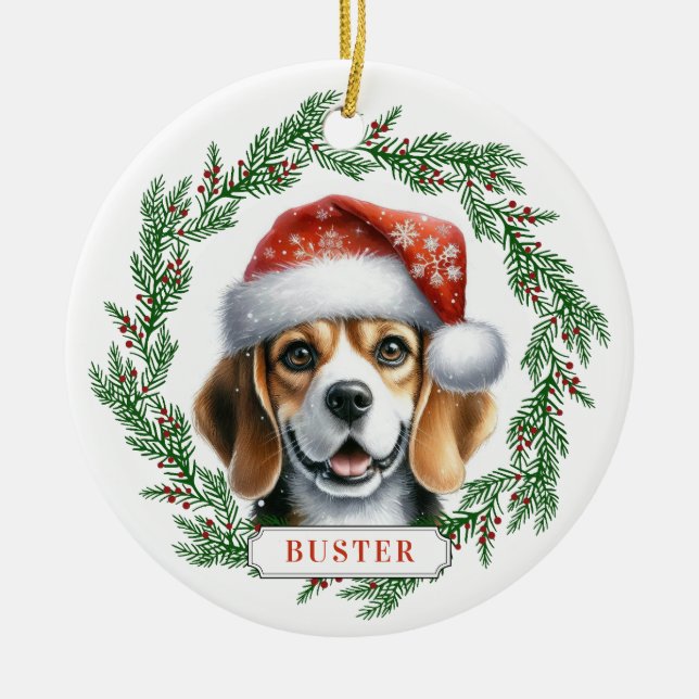 Beagle Ceramic Circle Ornament (Front)