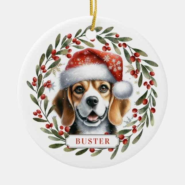 Beagle Ceramic Circle Ornament (Front)