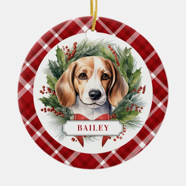 Beagle Ceramic Circle Ornament (Front)