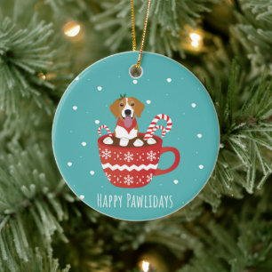 Beagle Chien Happy Pawlidays Ornement céramique