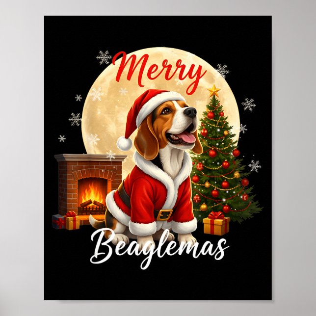 Beagle Christmas Beagle Costume Beagle Xmas Merry  Poster (Front)