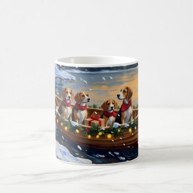 Beagle Christmas Boat Holiday Coffee Mug (Center)