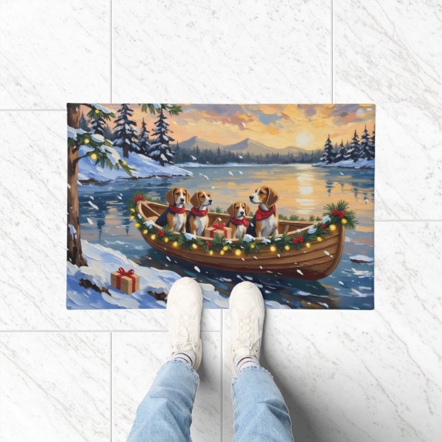 Beagle Christmas Boat Holiday Doormat (Indoor)
