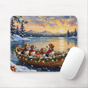 Beagle Christmas Boat Holiday Mouse Pad