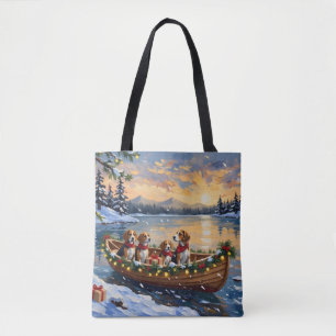 Beagle Christmas Boat Holiday Tote Bag