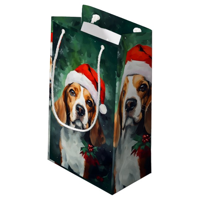 Beagle Christmas brush painting artwork Small Gift Bag (Back Angled)