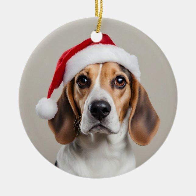 Beagle Christmas Ceramic Ornament (Front)