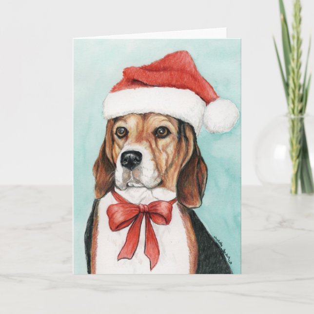 Beagle Christmas Dog Art Greeting Card (Front)