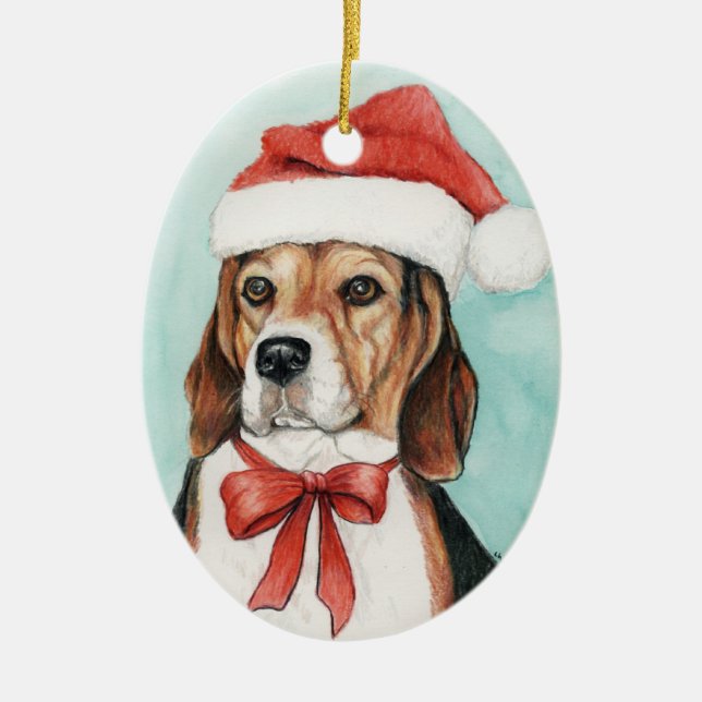 Beagle Christmas Dog Art Ornament (Front)