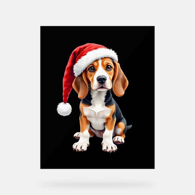 Beagle Christmas Dog Long Sleeve T-Shirt Acrylic Sign (Front)