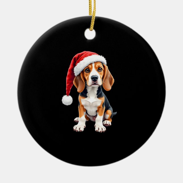 Beagle Christmas Dog Long Sleeve T-Shirt Ceramic Ornament (Front)