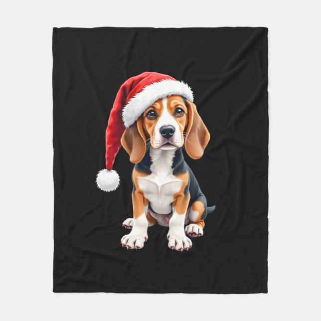 Beagle Christmas Dog Long Sleeve T-Shirt Fleece Blanket (Front)