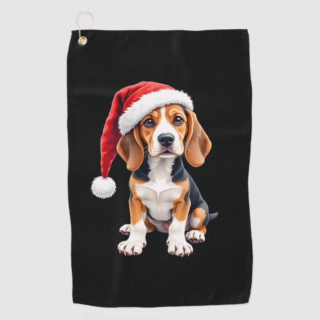 Beagle Christmas Dog Long Sleeve T-Shirt Golf Towel (Front)